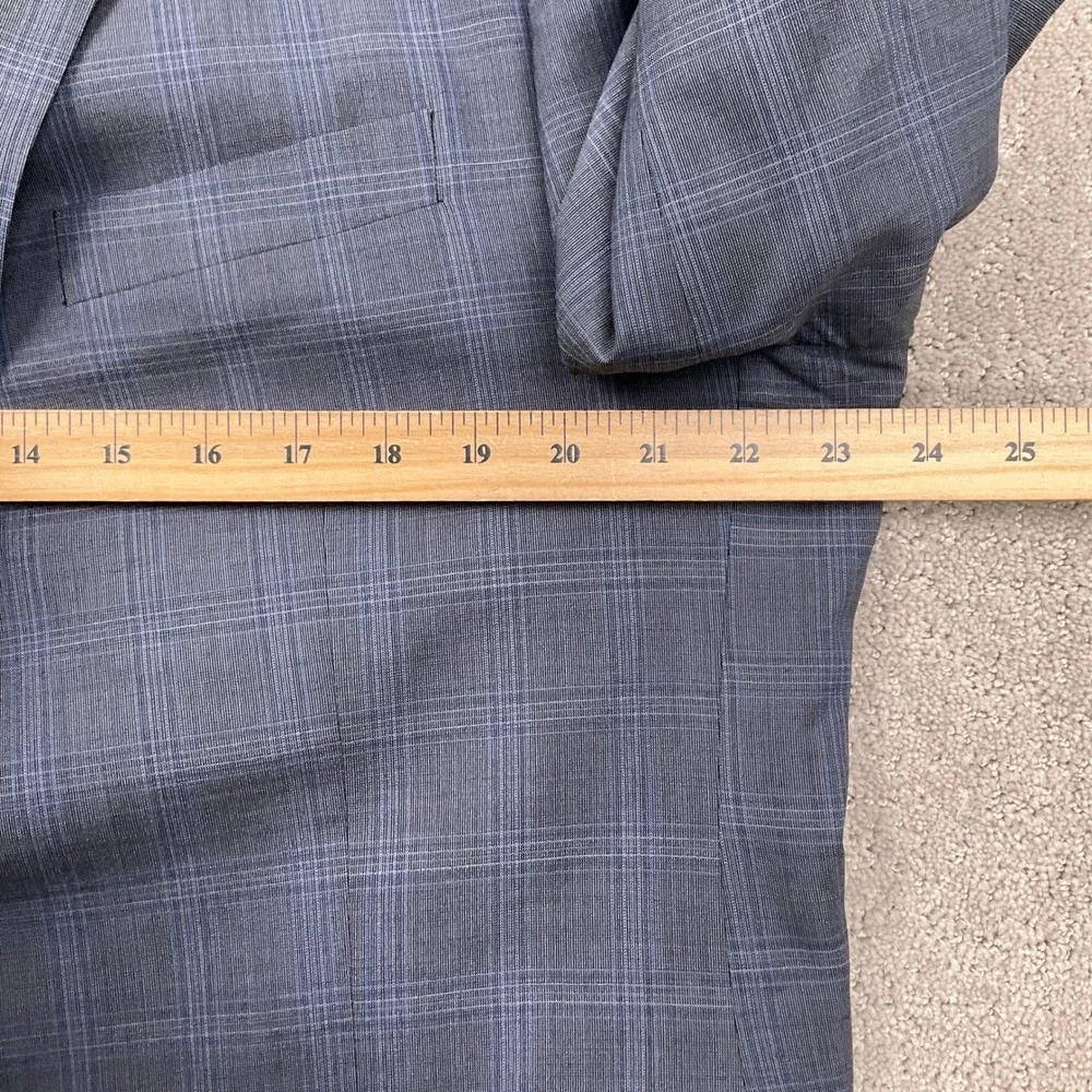 Austin Reed Ticknors Suit Mens 46L 39W 35L Gray Blue Plaid Classic 2 Button Wool